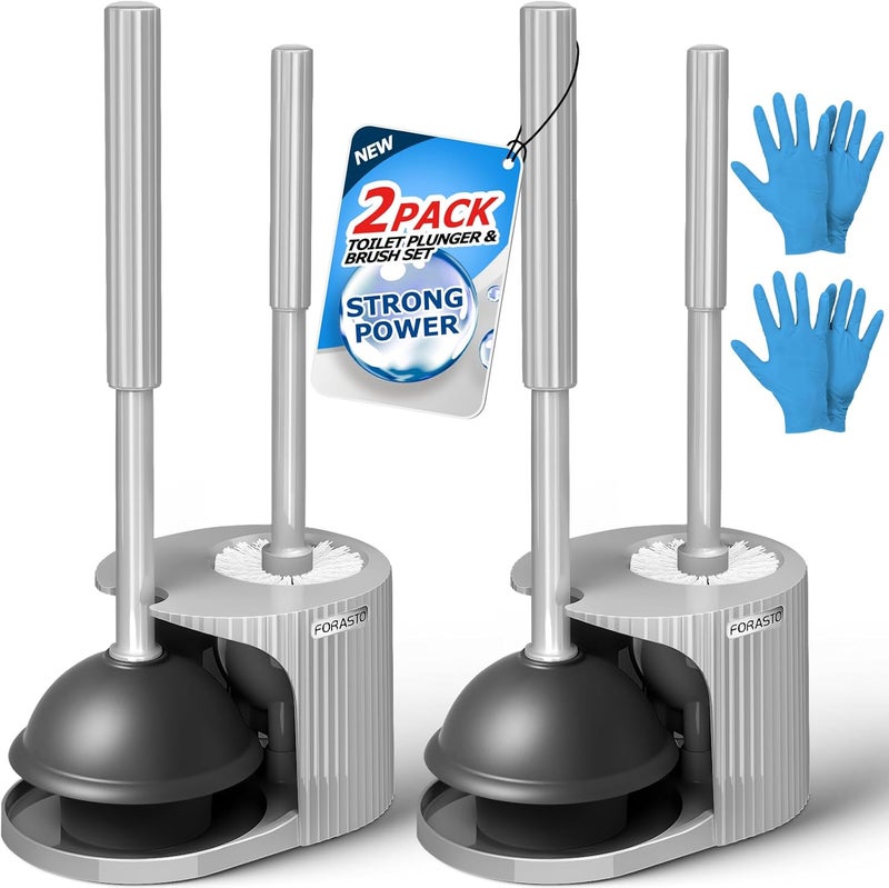 FORASTO 2Pack 2 in 1 Toilet Brush and Plunger Set, Extended Handle Plunger，Toilet Bowl Brush Plunger Set,Bathroom Cleaning Tools ，Toilet Brush Plunger Combo，Cleaning Brush，Cleaning Supplies（Dark Grey） - Image 1